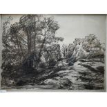 Vernon Wethered (1865-1952) - 'Study of Trees and Broken Ground', black chalk, ink, bodycolour and