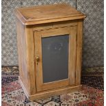 An old stripped pine single door cupboard, 60 cm x 46 cm x 83 cm h