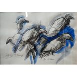 Philip Erskine (1933-2013) - 'Cape Vultures', crayon and wash, signed and inscribed, 33 x 47 cm