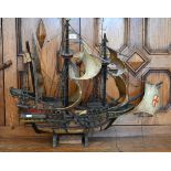 A painted wooden model ship - Sir Francis Drake's discovery ship 'The Golden Hind', 58 cm high