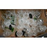 Various drinking glasses, including Stuart, Thomas Webb, etc, to/w a square-cut spirit decanter (