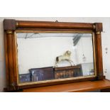 A 19th century rosewood over-mantel mirror with turned pillars and gilt mouldings, 90 cm w x 52 cm h