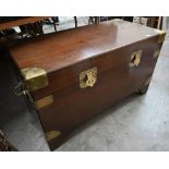 A Chinese hardwood and brass mounted blanket chest with camphor lined interior and bracket feet, 102