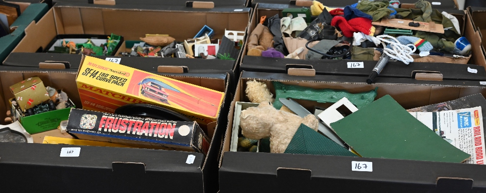 A large quantity of children's toys and games in played-with condition, including Action Man and