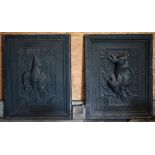 Two old panels carved in relief with birds, a/f (2)