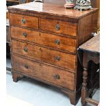 A 19th century mahogany chest of two short over three long drawers raised on bracket feet, 94 cm