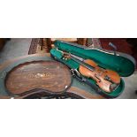 A 19th century German Maggini violin with 37 cm two-piece flame back, inlaid sound-board (no