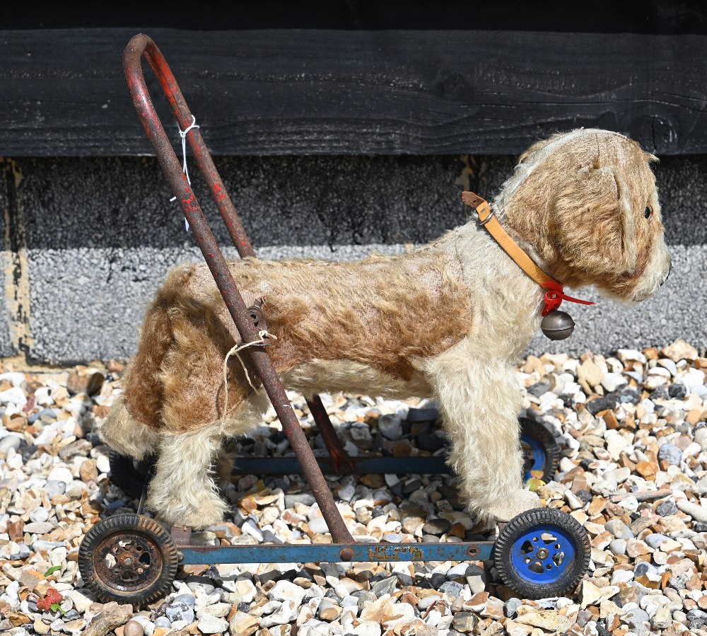 A Vintage 1930's First Generation Merrythought push along dog or trolley walker, the tan and cream - Image 2 of 5