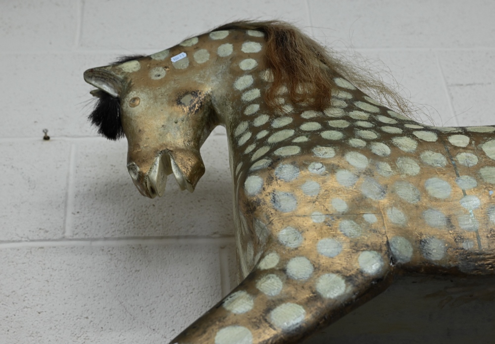 A gilt and cream painted wooden rocking horse (lacks rockers) - Image 2 of 4