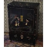 A oriental style chinoiserie decorated cabinet, 62 cm x 31 cm x 92 cm h