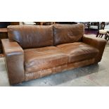 Indigo Furniture - The Mighty Grand tan leather broad arm sofa (removable box arms for transport/