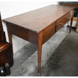 A large rustic Brazilian hardwood pantry/kitchen table with single drawer, slender square tapering