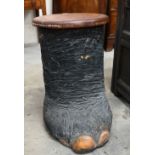 A Victorian taxidermy elephant's foot storage stool with removable mahogany seat 54 cm high