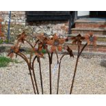 Six weathered steel twin floral garden spikes (6)