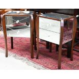 A pair of Laura Ashley 'Charleston' mirrored two drawer bedside tables on shaped supports, 45 cm
