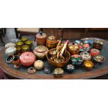 A box of Russian painted wood tableware, jewellery, etc (box)