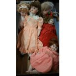 Four modern bisque-headed girl dolls and a glazed china-headed doll (5)