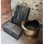 A British Army WWII P60 ammunition box, 1943, to/w military ditty box (no key) and brass coal