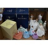 Two boxed Royal Doulton figures 'Heather' HN2956 and 'Pamela' HN2479, to/w eight Coalport figures (