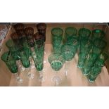 A quantity of green and ruby flash drinking glasses, 27 pieces (box)