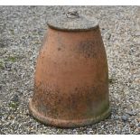 A weathered terracotta rhubarb forcer with lift off cover, 52 cm high