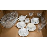 A lustre-glazed shell-moulded cabinet coffee set, to/w a cut glass oval bowl and six various