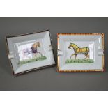 Two Hermes of Paris china ashtrays, printed with racehorses