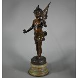 WITHDRAWN An early 20th century bronze, 'Love Messenger' raised on a green onyx socle base, 44 cm h