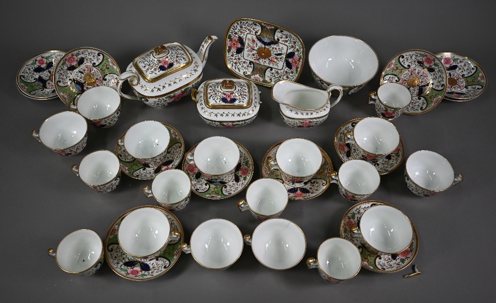 An early 19th century Swansea china part tea service, painted and gilded with floral design, - Image 2 of 6