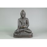 A large 19th century Burmese Mandalay style bronze Shakyamuni Buddha, seated in the lotus position