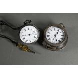 A small steel cased fob watch, the white enamelled dial with roman numerals with subsidiary seconds,