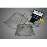 A silver mesh evening bag, London import 1913, to/w a Portuguese .833 standard example; lot also