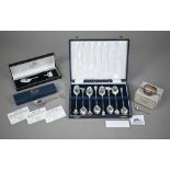 Jersey interest: a cased set of eight silver souvenir teaspoons with Jersey-related finials,