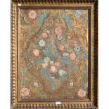 A fragment of leather wallpaper (probably 17th century), painted with fruit and flowers on a gilt