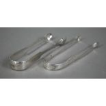 Hester Bateman: a pair of bright-cut sugar tongs, assay and makers mark only, to/w a pair of