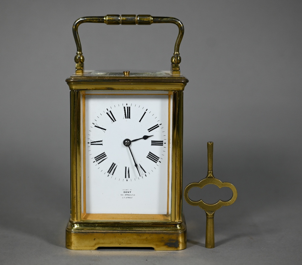 Dent, 61 The Strand, London, a brass cased two train eight-day hour repeat carriage clock, - Image 2 of 8