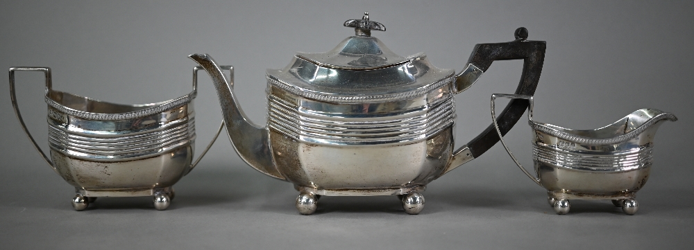 A late Victorian heavy quality silver three-piece tea service in the Regency manner, with - Image 2 of 5