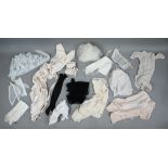 Vintage clothing including pair silk stockings, chemises, two pairs of white leather gloves,