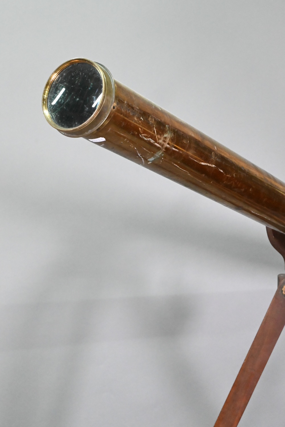Dolland, London, a late 19th century brass tube telescope, raised on a folding wooden tripod stand - - Image 5 of 14