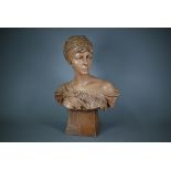 Richard Aurili (Italian, 1834-c1914) - A large glazed terracotta bust of a young woman, no 869, 54
