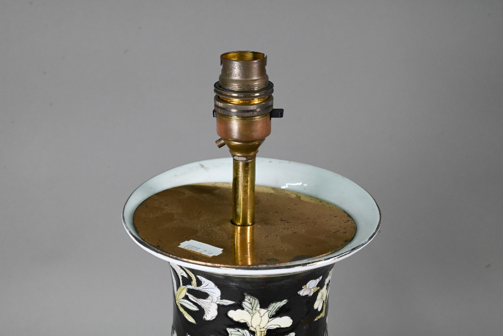 A late 19th or early 20th century Chinese famille noire style baluster vase (drilled and mounted - Image 6 of 6