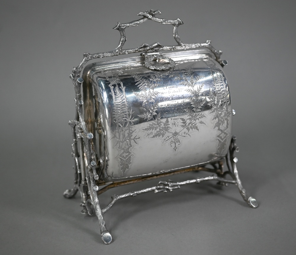 A unique Victorian electroplated Staniforth's Patent biscuit box, the folding sides with foliate - Image 6 of 12