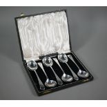A cased set of six heavy quality silver old English pattern soup spoons, Barker Brothers Silver Ltd,