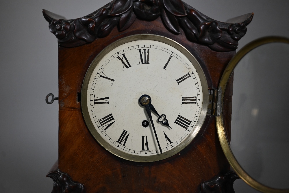 A mid 19th century single fuse mahogany cased English bracket clock, with white enamelled dial and - Image 4 of 6