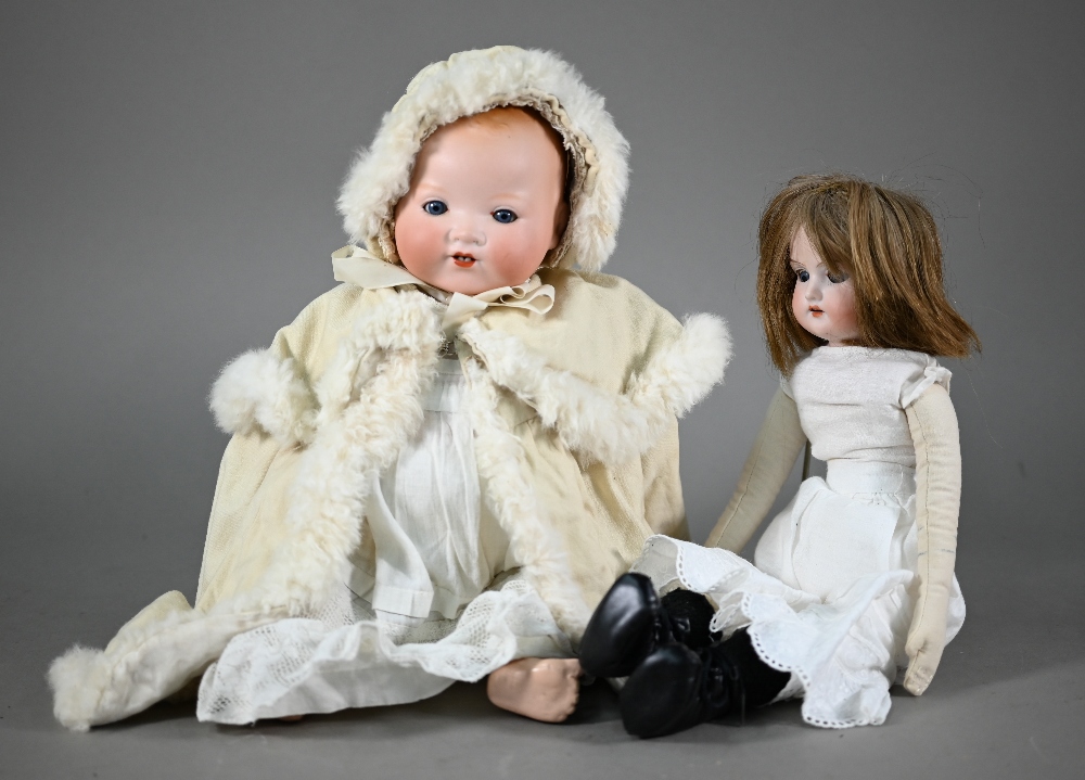 An Armand Marseille AM351/3 1/2 k bisque-headed baby doll with fixed blue eyes and open mouth with - Image 2 of 10