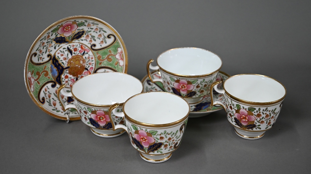 An early 19th century Swansea china part tea service, painted and gilded with floral design, - Image 3 of 6