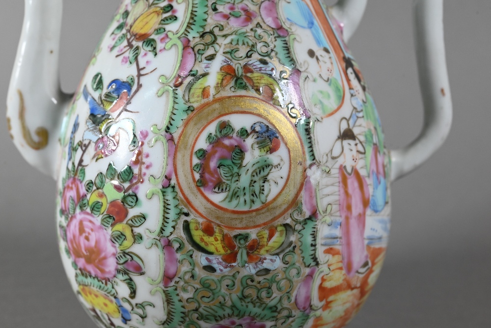 A Chinese Canton famille rose teapot and cover, the pear-shaped body painted with figures and - Image 9 of 12