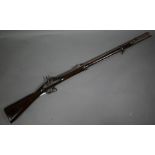 A Victorian 1856 pattern percussion musket with 84 cm barrel, three-quarter walnut stock with two