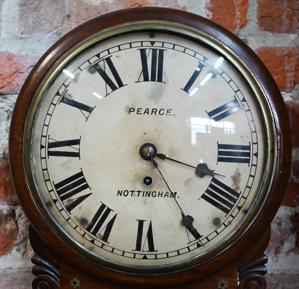 WITHDRAWN Pearce, Nottingham, a 19th century brass inlaid mahogany cased drop dial wall clock - Image 2 of 3