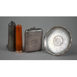 A heavy quality silver vesta case, engraved 'GW 1914', Birmingham 1912, to/w an amber cheroot-holder